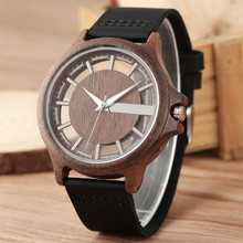 Transparent Hollow Dial Coffee/Brown/Black Wood Watches Quartz Timepiece Genuine Leather Watchband Creative Men's Watch New 2019 2024 - buy cheap