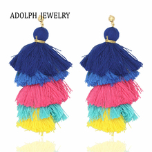 Женские многослойные серьги в богемном стиле, элегантные разноцветные хлопковые ювелирные изделия ADOLPH с серьги-гвоздики с кисточкой 2024 - купить недорого