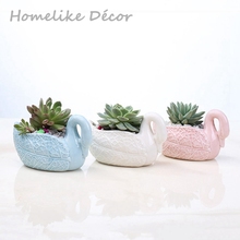 Pack of 3 pieces Swan shaped ceramic flowerpot Mini Swan porcelain flower plant pot for Desktop Home Garden decoration 2024 - buy cheap