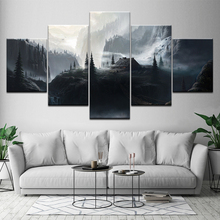 Canvas Painting Snow Mountain Chalet at night 5 Pieces Wall Art Painting Modular Wallpapers Poster Print  Home Decor 2024 - buy cheap