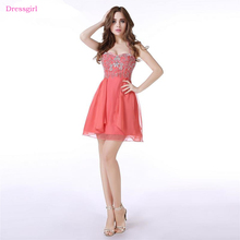 Coral Homecoming Dresses A-line Spaghetti Straps Chiffon Beaded Crystals Backless Elegant Cocktail Dresses 2024 - buy cheap