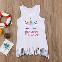 Летнее пляжное платье принцессы для маленьких девочек, Повседневный Сарафан, одежда, платья с бахромой, топы, наряды 2024 - купить недорого