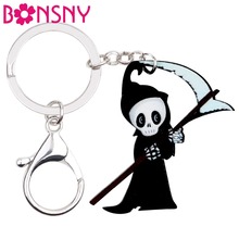 Bonsny Acrylic Halloween Anime Death Reaper Key Chains Keychain Ring Holder Pendant Cute Punk Jewelry For Women Girls Bag Charms 2024 - buy cheap