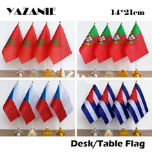 YAZANIE 14*21cm 4PCS Morocco Office Table Flag Portugal Desk Flag Czech Republic Cuba Sign Flag with Plastic flagpole and Base 2024 - buy cheap