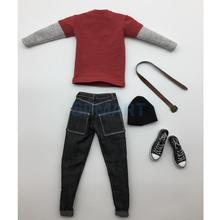 Roupas masculinas em escala 1/6, conjunto de calçados e chapéu jeans vermelho com camiseta longa de 12 polegadas, acessórios para bonecos de ação 2024 - compre barato