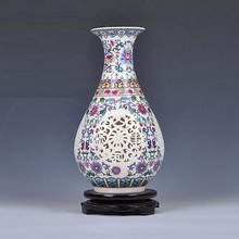 Jingdezhen vaso hollowed de cerâmica azul e branco para decoração da sala de estar, moderno, simples, decoração para casa, presentes de casamento 2024 - compre barato