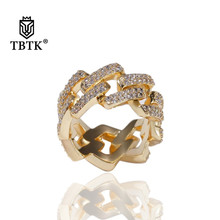 TBTK 2 Rows 14mm Width Fashion Gold Iced Out Ring CZ Geometric Square Cuban Link Rings Luxury Jewelry Charms Hiphop Men 2024 - buy cheap