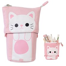 Pencil Case   Holder Canvas+PU Cartoon Cute Cat Telescopic  Pouch Bag Stationery Box with Zipper Closure 2024 - buy cheap
