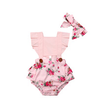 2PCS/Set Cute Newborn Baby Girl Ruffles Sleeve Hollow Out Patchwork Floral Bodysuit Jumpsuit Headband 2PCS Summer Clothes 2024 - buy cheap