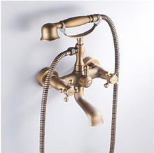 Antique Brass Finish Inspired Tub Faucet Wall Mounted Mixer Tap W/ Hand Shower 2024 - buy cheap