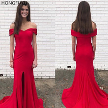 Hongfuyu fora do ombro vestidos de noite longo sereia vestido de baile 2021 sexy cetim robe de soiree longue vestido formal frente fenda 2024 - compre barato