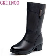 Gktinoo botas femininas de couro legítimo, calçado feminino com pelos quentes solas de borracha cano alto da moda 2024 - compre barato