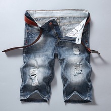 Высококачественные джинсовые короткие прямые брюки, мужские джинсы, мужские рваные джинсы 2024 - купить недорого