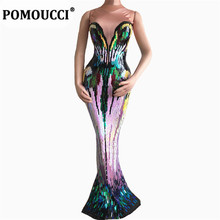 Women New Colorful Sequins Long Dress Evening Party Wear Luxurious Stretch Dress Prom Birthday Celebrate Female Singer Dresses 2024 - buy cheap