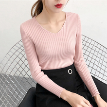 V-Neck Knitted Sweater Female Simple Pullovers Ladies Top Fashion Sweet Women Sweaters Korean Jumper black yellow green 2024 - buy cheap