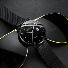 Reloj de pulsera de cuarzo para hombre, cronógrafo de malla fina de acero, resistente al agua, de diseño Simple, color negro 2024 - compra barato