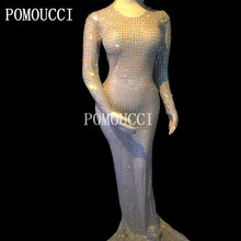 Vestido con diamantes de imitación plateados para mujer, traje de lujo para celebración de cumpleaños, club nocturno, cantante, traje de baile, pelele 2024 - compra barato