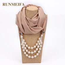 RUNMEIFA Chiffon Pearls Pendant Jewelry Scarf Necklace Foulard Female women scarves for the neck sjaals voor dames 2024 - buy cheap