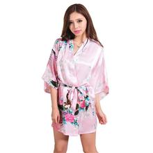 Розовое китайское женское шелковое мини-халат, сексуальное кимоно, банное платье, интимное белье, пижама, большие размеры S, M, L, XL, XXL, XXXL, ZS027 2024 - купить недорого