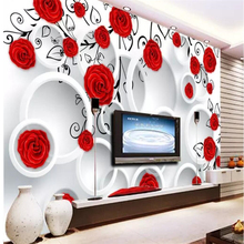 Papel de parede decorativo vermelho rosa 3d, três dimensional circular, fundo de tv, pintura de parede 2024 - compre barato