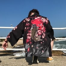 Мужское черное японское кимоно, костюм самураев, Японская уличная одежда Yukata Haori, мужское кимоно, куртка DD001 2024 - купить недорого