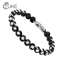 Pulsera de cristal con diamantes de imitación australianos para mujer, brazalete de cerámica, Color blanco y negro, regalo de joyería de boda 2024 - compra barato