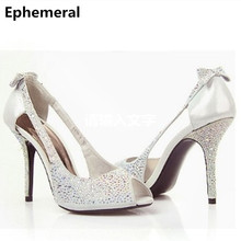 Zapatos de tacón alto con diamantes de imitación para mujer, calzado de piel sintética, con punta abierta, estilo Cenicienta, talla grande (34-46) 2024 - compra barato