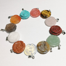 Wholesale trendy natural stone Rose flower charms pendants mixed color 12pcs/lot Jewelry Accessories Free shipping 2024 - buy cheap