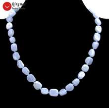 Модное синее кружевное ожерелье Qingmos для женщин с 8-10 мм БАРОККО натуральные синие кружевные Агаты каменное ожерелье 17 ''ювелирные изделия 6547 2024 - купить недорого