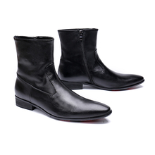 Couro genuíno salto baixo ankle boots zip moda preto Brilhante oxford apontou toe Martin botas sapatos de casamento festa tamanho grande 46 2024 - compre barato