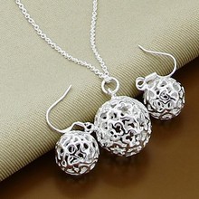 2016 Hot Hollow Ball Set Fashion S925 stamped Silver color plated Jewelry Necklaces Earrings bracelet 18inch Women lose money 2024 - buy cheap