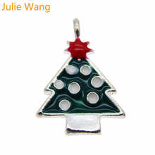 Julie Wang 10PCS Enamel Green Alloy Christmas Tree Charms Bracelet Earrings Necklace Jewelry Making Accessory Xmas Decoration 2024 - buy cheap