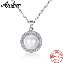 Genuine 925 Sterling Silver Pearl Necklace Micro-Inlay  AAA Zircon Necklaces & Pendants Sterling Silver Jewelry 2024 - buy cheap