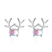 Personality Beautiful Antler Women Silver Plated Jewelry Lovely Elk Deer Moonstone Crystal Stud Earrings  XZE158 2024 - buy cheap