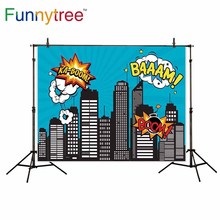 Funnytree fundos para estúdio de fotografia herói em quadrinhos cidade crianças pano de fundo profissional fotocabine foto prop 2024 - compre barato