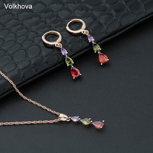 Volkhova Nova Europa e América cor design exclusivo moda AAA zircão brincos conjunto de jóias de casamento da noiva 585 cor de Rosa de ouro 2024 - compre barato