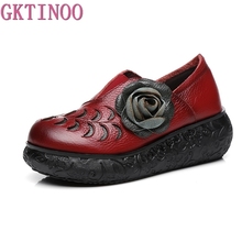 Gktinoo sapatos de salto alto de couro genuíno, feitos à mão, vintage, com plataforma floral, feminino, outono, 2021 2024 - compre barato