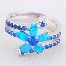 ROLILASON Delicate Flower Design Blue Fire Opal  Silver Fashion Jewelry Wedding Rings USA Size #5#6#7#8#9#10 OR879 2024 - buy cheap
