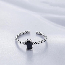 Sole Memory Retro Thai Silver Simple Geometric Black Zircon 925 Sterling Silver Female Resizable Opening Rings SRI237 2024 - buy cheap