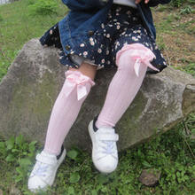 Calentadores de pierna de algodón para niñas, calcetín de princesa coreano con lazo de encaje hasta la rodilla, calcetín de baile 2024 - compra barato