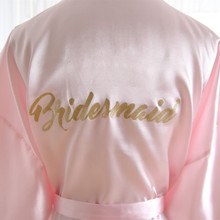 Women Silk Satin Wedding Bridesmaid Robe With Golden Letter Solid Bathrobe Short Kimono Robe Night Robe Bath Robe Dressing Gown 2024 - buy cheap