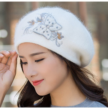 Women Angora Hat Winter Knit Beret Beanie Warm Double Layers Soft Casual Stretchy Outdoor Headwear Ski Accessory 2024 - buy cheap