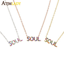 2021 Fashion Tiny Dainty Initial Necklace Wholesale Letter SOUL Rainbow Colorful Cz Paved Jewelry For Women Girlfriend Gift 2024 - buy cheap