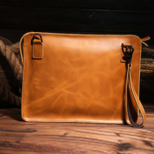 High Quality Men Messenger Shoulder Briefcase Vintage Casual Cross Body Tablet PC Business Genuine Leather Handy Clutch Bag 2024 - buy cheap