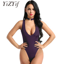 Yizyif-macacão de virilha aberta, colar com gola transparente, malha pura, lingerie sexy, body, tanga, malha de pelúcia, top collant feminino 2024 - compre barato
