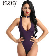 YiZYiF-body de entrepierna abierta para mujer, cuello transparente, malla transparente, lencería Sexy, body, Tanga, leotardo de peluche, Top 2024 - compra barato