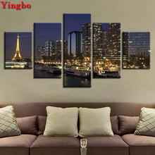 Quadrado completo redondo 5d diy pintura diamante 5 peças brilhante luz das estrelas da cidade noite vista bordado diamante mosaico strass decoração 2024 - compre barato