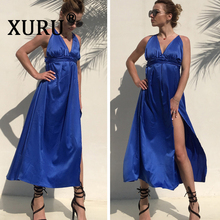 XURU Summer New Women's Sexy Dress Deep V-neck Halter Beach Dress Strap Long Dress 2024 - buy cheap