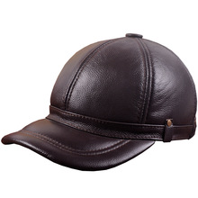 Male Genuine Leather Hat Adult Cowhide Baseball Cap Adjustable Quinquagenarian Earmuffs Thick Warm Peaked Cap B-7290 2024 - buy cheap