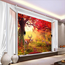 Papel tapiz decorativo de fantasía para ventana 3d, cortinas, Fondo de pared de TV de hoja roja de cervatillo 2024 - compra barato